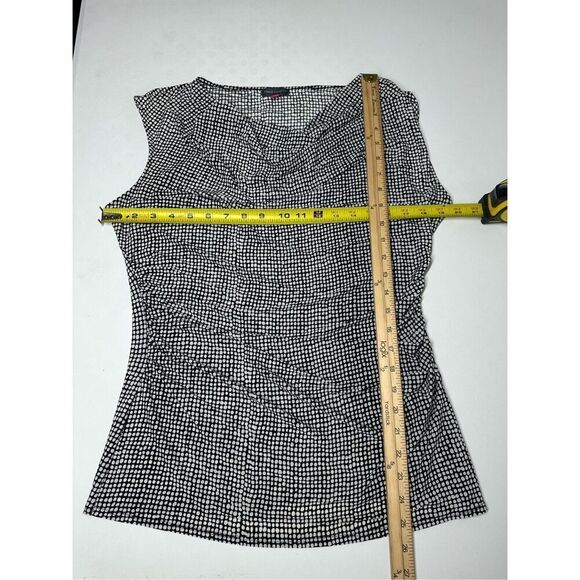 Vince Camuto Sleeveless Rouched Blouse Polka Dot Black White Green Size L - Picture 5 of 9